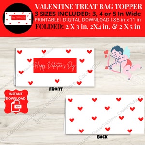 Valentine Treat Bag Topper, Printable 3 4 5 inch Treat Tags, Cookie Bag Toppers For Valentines Day, DIY Goody Bags Toppers, Downloadable PDF