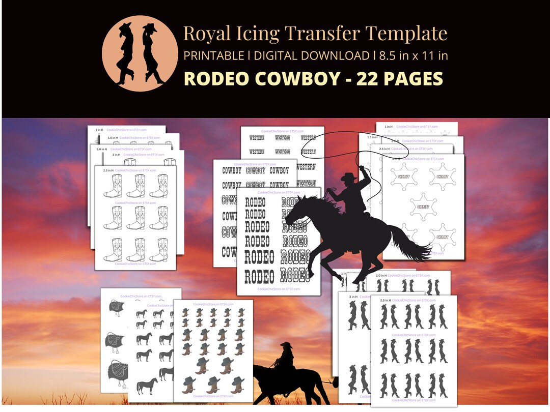 Royal Icing Transfer Cowboy Boot, Rodeo Royal Icing Transfer Template ...