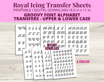 Royal Icing Transfer Retro Groovy Font Letters Sheet, 70s Alphabet Transfer Sheet, Printable Cookie Decorating Lettering Piping Practice PDF