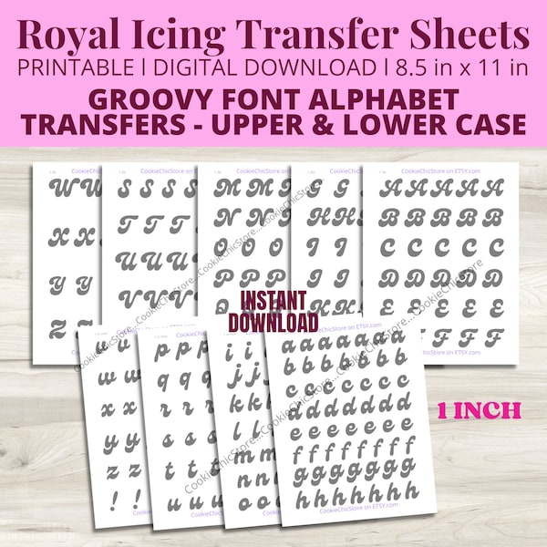 Royal Icing Transfer Retro Groovy Font Letters Sheet, 70s Alphabet Transfer Sheet, Printable Cookie Decorating Lettering Piping Practice PDF