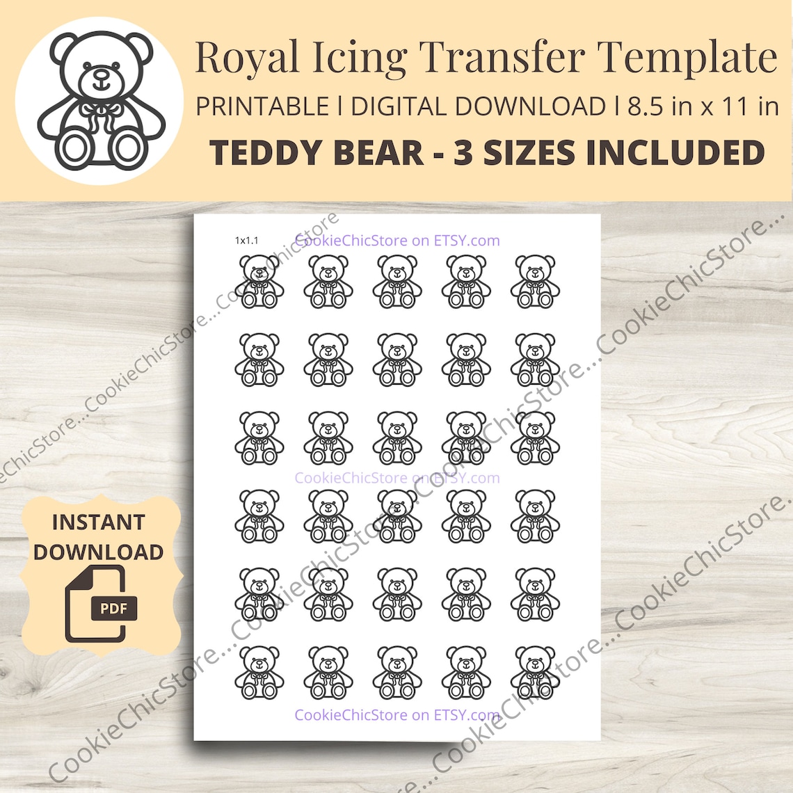 Teddy Bear Royal Icing Transfer Bear Icing Transfer Sheet Etsy