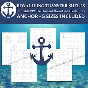 May include: Five printable PDF sheets with outlines of anchors in five different sizes, ranging from 2.5 cm to 7.5 cm. The anchor outlines are in white on a white background. A blue anchor is shown in the centre of the image.