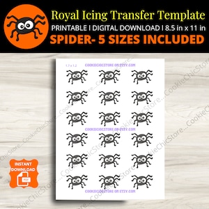 Halloween Royal Icing Transfer Sheet, Spider Transfer, Spider Template ...