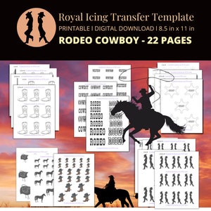 Cowboy Royal Icing Transfer Sheet, Rodeo Royal Icing Transfer Template, Western Thema Cowboyhoed Cookie Decoratie, Western Bundle Pack PDF