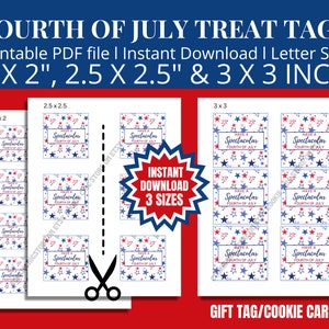 Étiquette cadeau imprimable du 4 juillet 2 pouces sur 2,5 pouces 3 pouces, étiquette de sac cadeau du 4 juillet, emballage de biscuits, mini carte à biscuits rouge blanc bleu