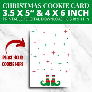 Elf Cookie-Verpackung, Mini-Cookie-Karte, Elf druckbare Willkommen zurück Accessoire, Frohe Weihnachten Cookie-Karte, 3,5 x 5 Zoll-Weihnachtskekskarte 4x6