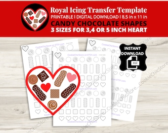 Valentines Day Royal Icing Transfer Sheet Chocolate Box RI Transfer Template For Cookie Icing Transfers Instant Downloadable Printable PDF