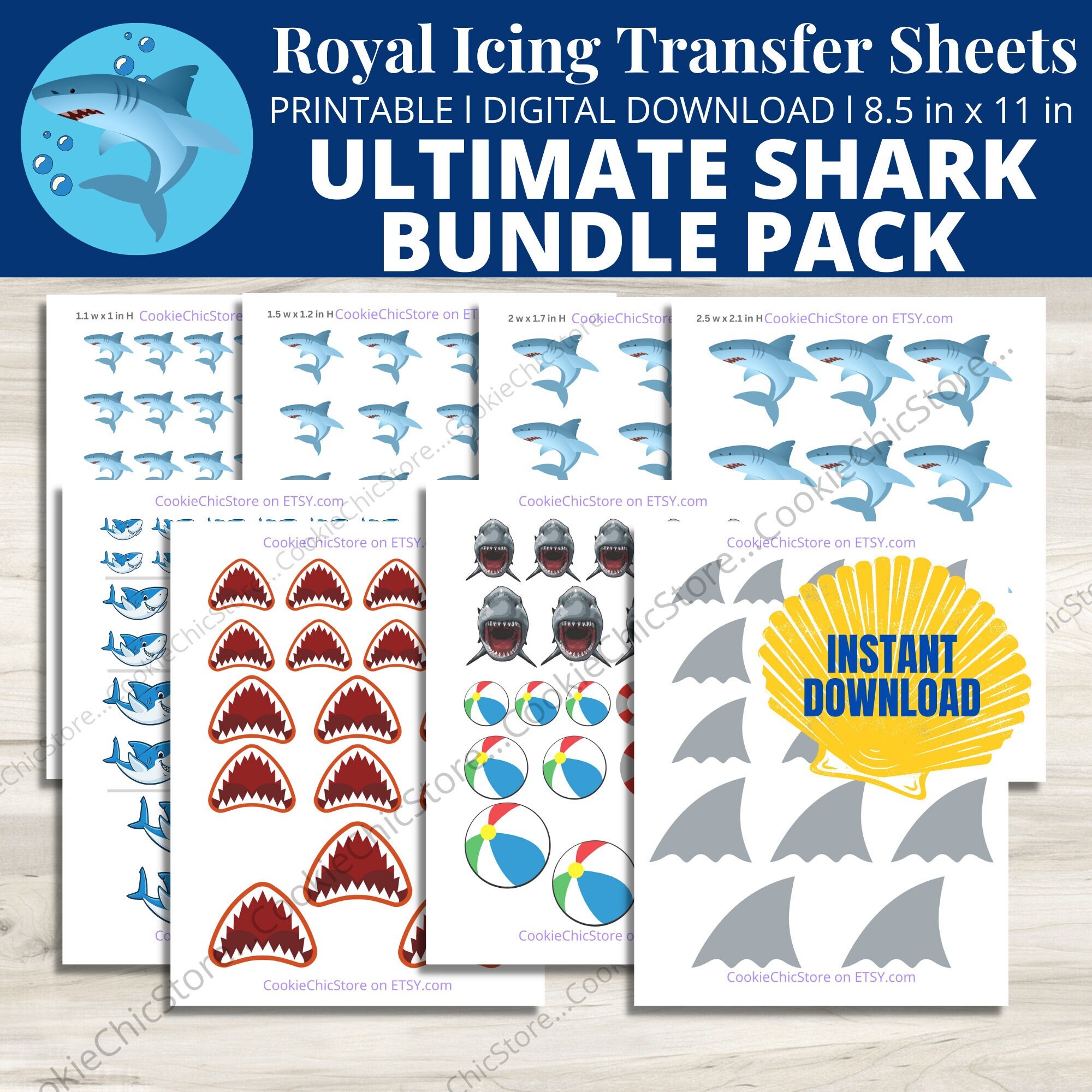 Hoja de transferencia de glaseado real de tiburón, plantilla de glaseado  real de playa, aleta de tiburón boca de tiburón salvavidas de pelota de  playa Transferencias de galletas imprimibles PDF - Etsy, image size:2000x2000