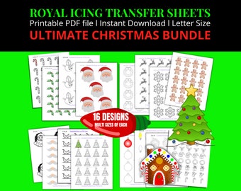 Royal Icing Transfer Sheet Christmas Royal Icing Transfer Template, Sugar Cookie Transfer Sheet Decoration Bundle Gingerbread Snowman