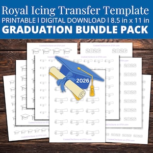 Graduation Cap Royal Icing Transfer Sheet Template For Royal Icing Sugar Cookie Decoration Printable 2026 Grad Diploma RI Transfer Sheet PDF