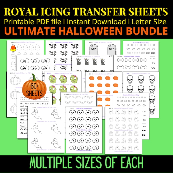 Halloween Royal Icing Transfer Sheet Halloween Cookie Transfer Sheet Template Reuse, SugarCookie Decoration Bundle Pack,