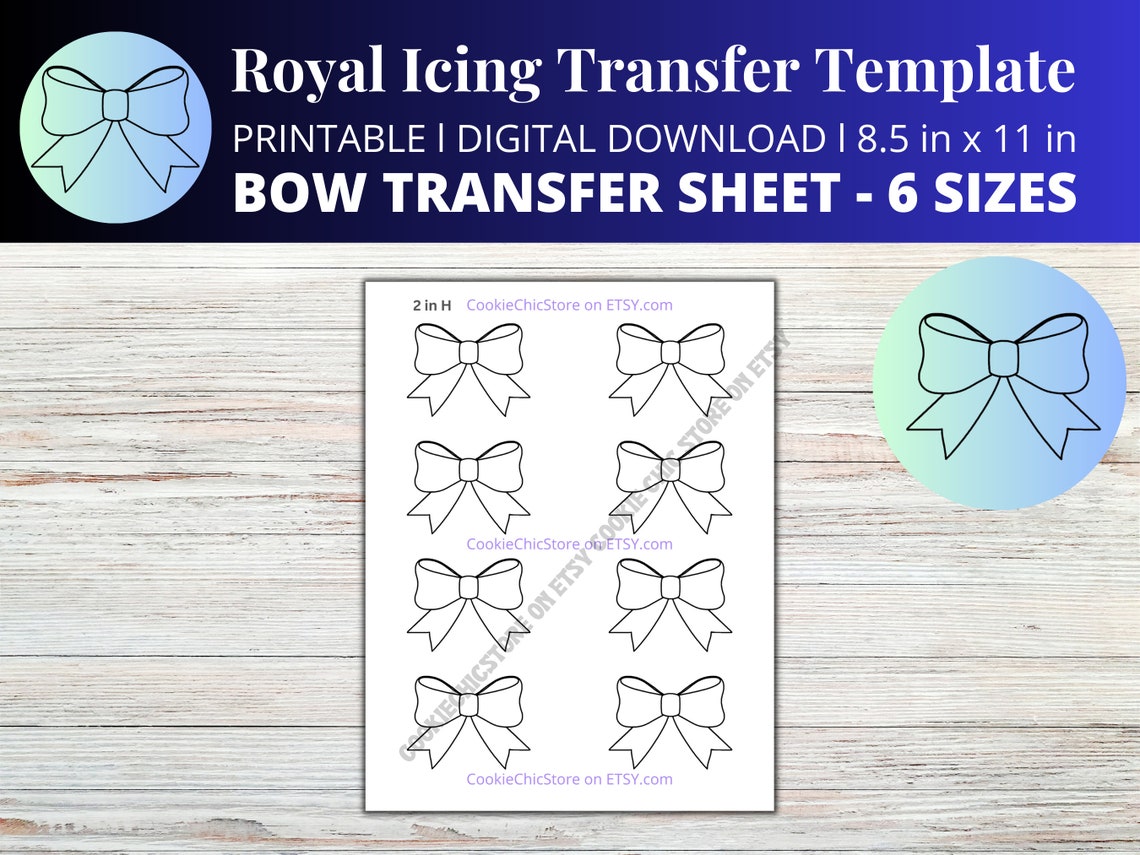 Printable Transfer Patterns Bow Royal Icing Transfer Sheet Bow Cookie Transfer Template Digital ...