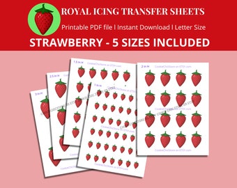 Erdbeer Royal Icing Transfer Sheet Vorlage, Erdbeeren Royal Icing Sheet, Keks-Backdekoration, Printable RI Transfer Sheet PDF