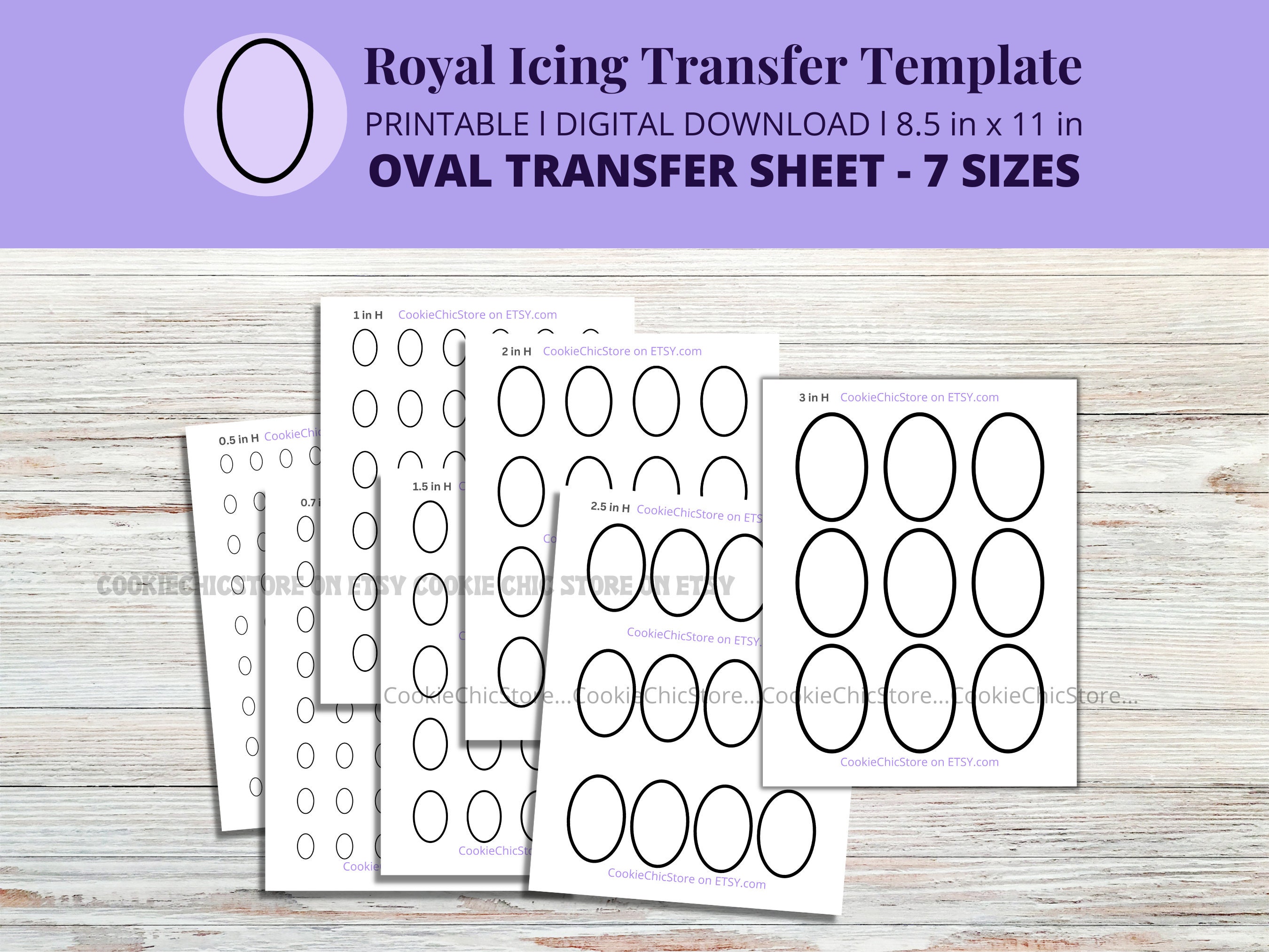 Oval Royal Icing Transfer Sheet, Royal Icing Transfer Template Oval, Printable Oval Shape, Instant Downloadable Cookie Transfer Sheet For RI