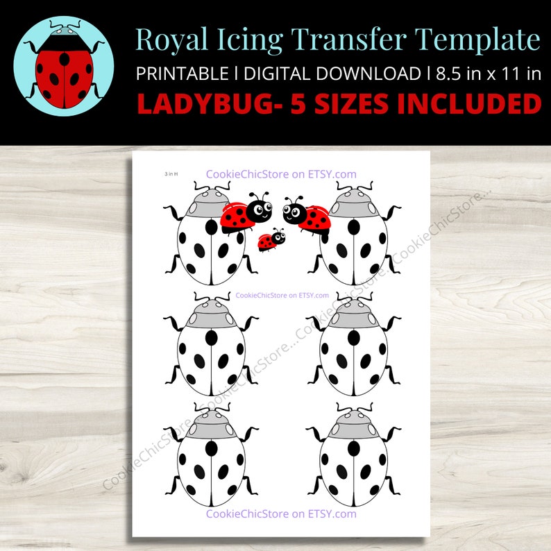 Ladybug Royal Icing Transfer Sheet Template Printable Lady Etsy