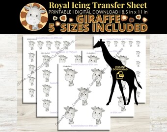 Giraffe Royal Icing Transferbogen für Safari Royal Icing Transfer Vorlage, druckbare Keksdekorationen, Kuchendekoration Download Papier