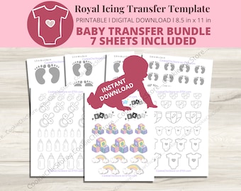 Feuille de transfert de glaçage royal pour baby shower, feuille de transfert de biscuits pour pieds de bébé, thème pour bébé, babyshower, modèle de glaçage royal, pieds de bébé, décoration