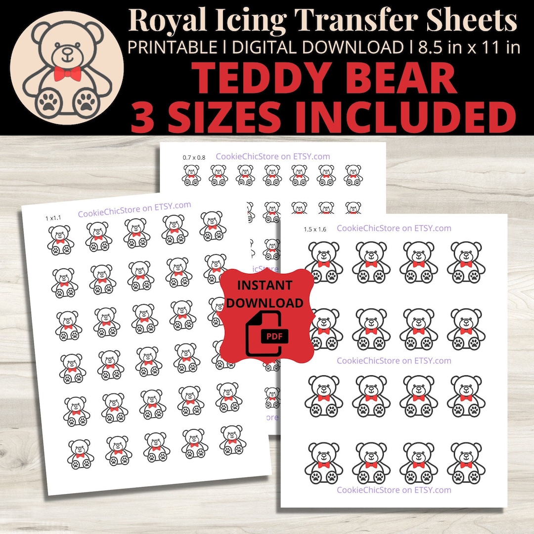 Teddy Bear Royal Icing Transfer Bear Icing Transfer Sheet Etsy