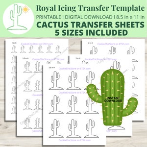 Mini Cactus Royal Icing Transfer Sheet, RI Cactus Cookie Transfer Template, Cookie Decoratie, Afdrukbare PDF Bakpatroon Vellen Cactussen