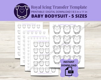 Feuille de transfert de glaçage royal pour baby shower, modèle de transfert RI pour vêtements de bébé, tenue de bébé, transferts de biscuits imprimables PDF, décoration de pâtisserie garçon fille