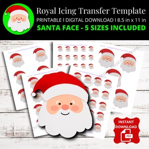 Santa Royal Icing Transfer Sheet, Christmas Royal Icing Transfer Template, Santa Face Christmas Template For Royal Icing, Santa Transfers