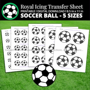 Soccer Ball Royal Icing Transfer Sheet Template, Printable Piping RI Transfer Template For Cookie Decoration, Sport Sugar Cookie Transfer