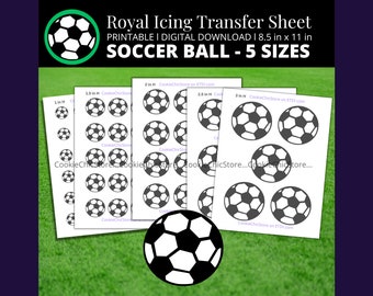 Soccer Ball Royal Icing Transfer Sheet Template, Printable Piping RI Transfer Template For Cookie Decoration, Sport Sugar Cookie Transfer