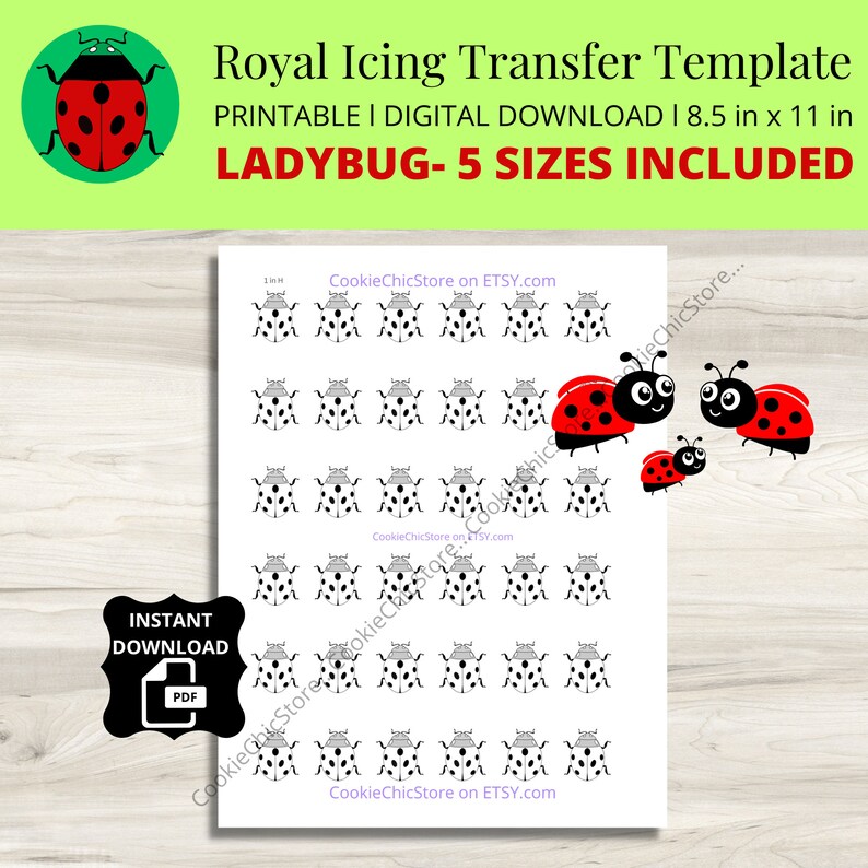 Ladybug Royal Icing Transfer Sheet Template Printable Lady Etsy