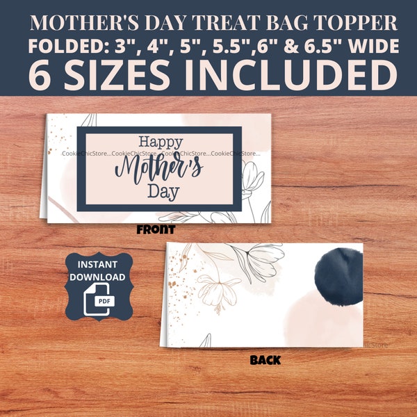 Mothers Day Cookie Bag Topper Template For Happy Mother's Day Goody Bag, Printable Treat Bag Toppers For Goodie Bag Treat Tags For Mom Mama