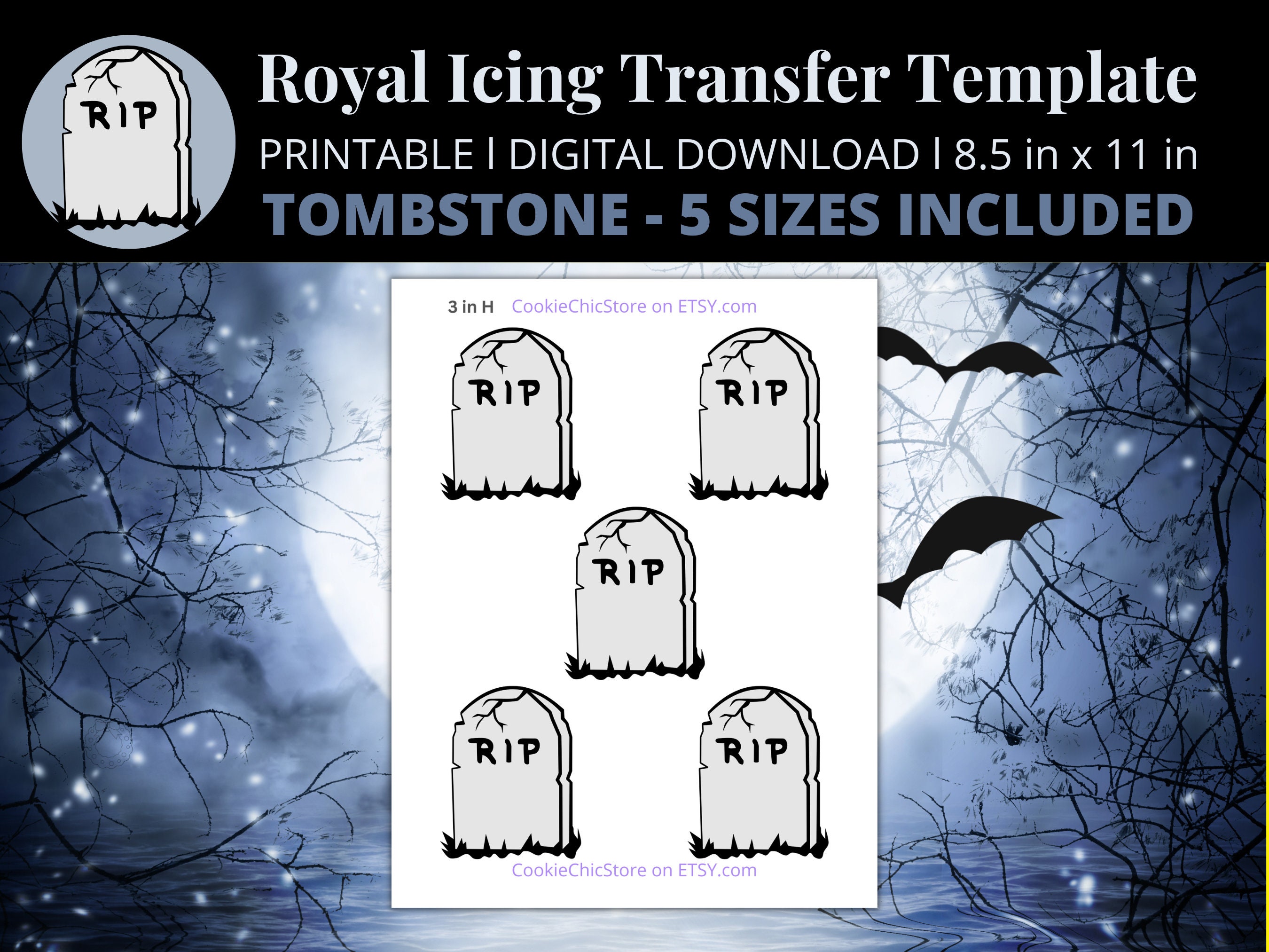 Printable Rip Headstone Halloween Icing Transfer Sheet Tombstone RIP Headstone Template for ...