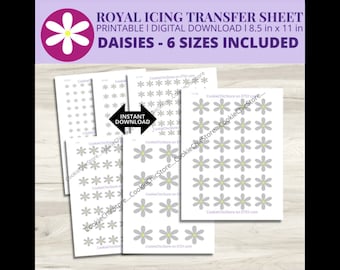 flower royal icing transfer sheets, daisy royal icing transfers, daisy icing transfer, transfer templates for daisies, transfer paper cookie