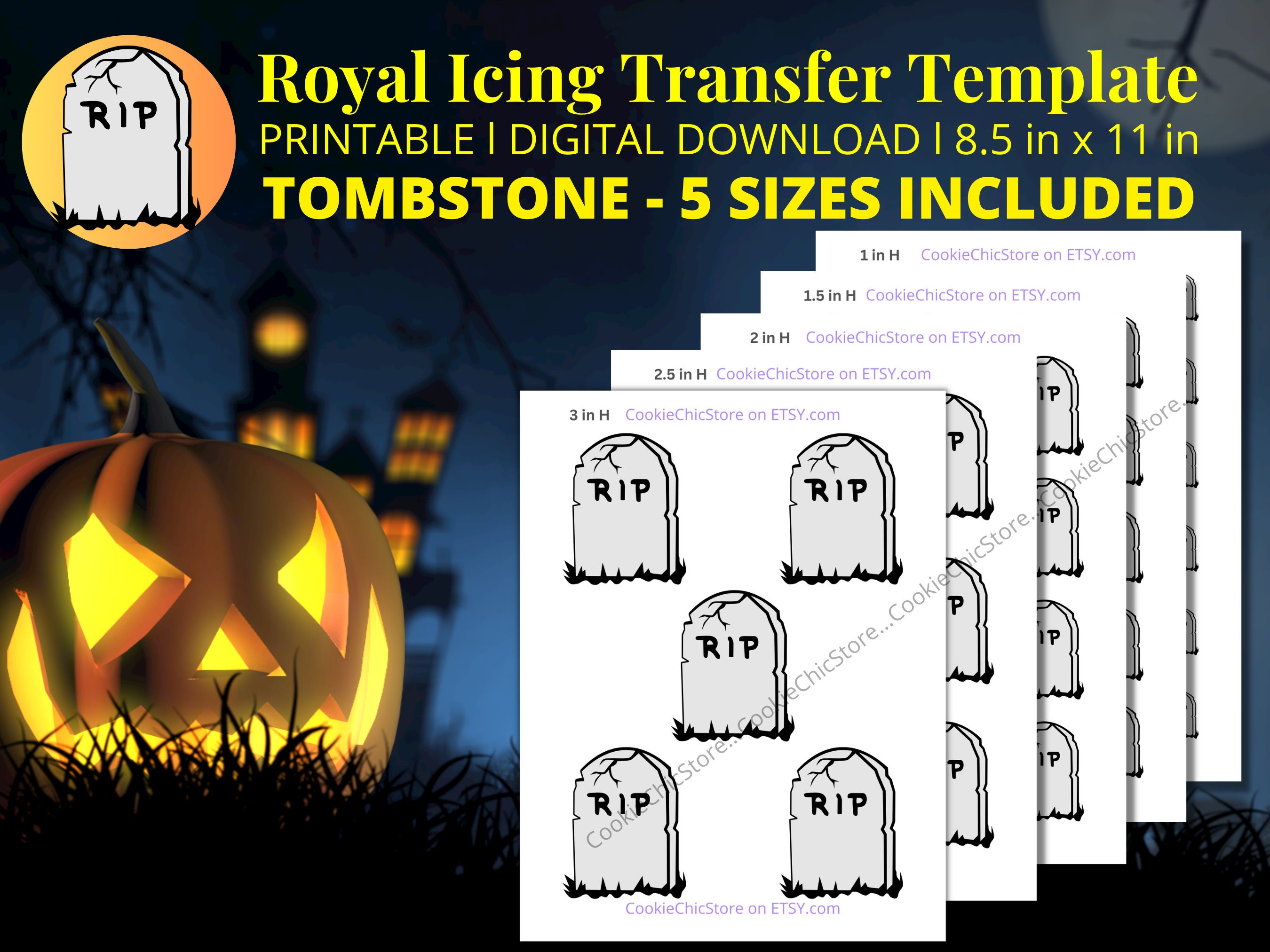 Printble Rip Large Halloween Icing Transfer Sheet Tombstone RIP Headstone Template for ...