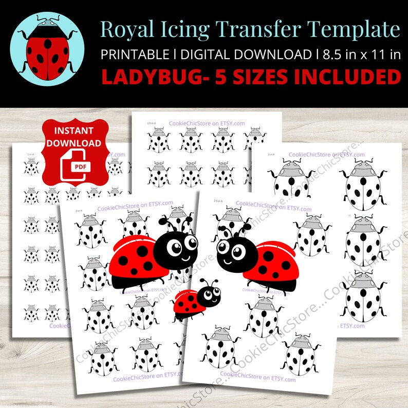 Ladybug Royal Icing Transfer Sheet Template Printable Lady Etsy