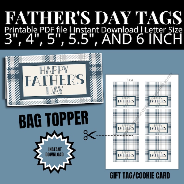 Fathers Day Cookie Bag Topper Happy Father Day Bag Topper Template, Cookie Packaging Gift Tag, Printable Dad Gift Bag Tag Bundle Pack Card