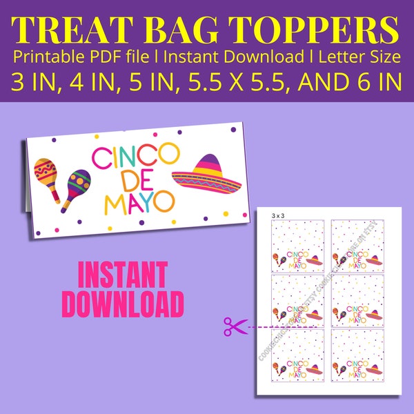 Happy Cinco De Mayo Cookie Bag Topper Template, Fiesta Goodie Bag Gift Tags, Print At Home Snack Bag Topper DIY Party Favor, Feliz 5 de Mayo