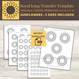 sunflower royal icing transfer sheet, royal icing sunflower, sun flower royal icing transfer template sheets, sunflower template for ri