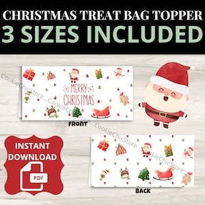 Christmas Cookie Bag Topper Printable, Christmas Treat Bag Topper Template, Goody Bag Topper For Goodie Bag, Xmas Bag Toppers Download Pdf