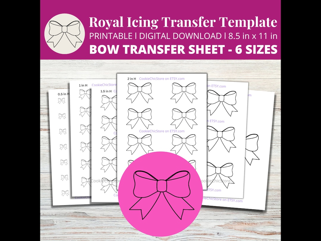 Bow Royal Icing Transfer Sheet Bow Cookie Transfer Template Digital ...
