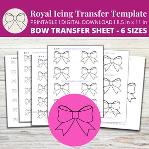 Bow Royal Icing Transfer Sheet Bow Cookie Transfer Template Digital Printable Ri Piping Pattern Sheet Decorate Sugar Cookie Cake Decoration