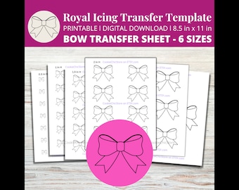 Bow Royal Icing Transfer Sheet Bow Cookie Transfer Template Digital Printable Ri Piping Pattern Sheet Decorate Sugar Cookie Cake Decoration