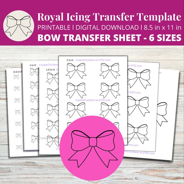 Bow Royal Icing Transfer Sheet Bow Cookie Transfer Template Digital Printable Ri Piping Pattern Sheet Decorate Sugar Cookie Cake Decoration