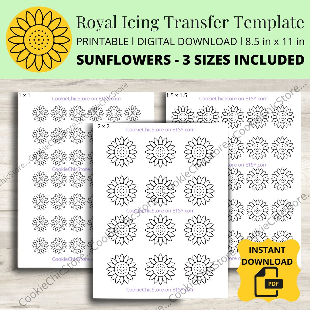Sunflower Royal Icing Transfer Sheet Royal Icing Sunflowers Etsy