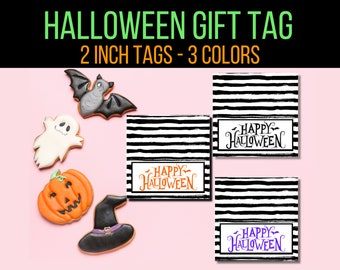 Printable Tag Happy Halloween, 2" Inch Square Halloween Gift Tag, Halloween Cookie Tag, Treat Bag Topper, Trick Or Treat Packaging Bag Tag
