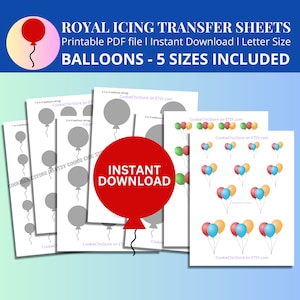 balloon royal icing transfer sheet, royal icing transfer template balloons, balloon transfer sheet, royal icing template downloadable pdf