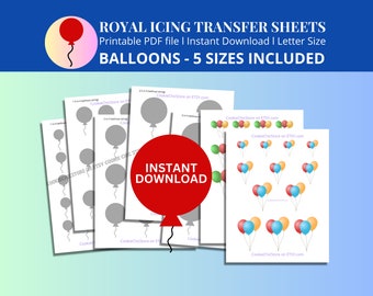 Ballon Royal Icing Transfer Sheets, Royal Icing Transfer Sheets, Luftballons Vorlage, Royal Icings zum Herunterladen und ausdrucken