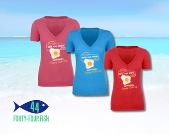 Florida Rise & Shine T-Shirt -  Women's V-Neck Tshirt - Florida Souvenirs - Vintage Florida Tees - Women's Shirts