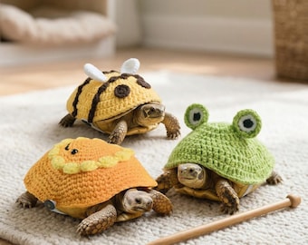 Handgestrickter Schildkröten-Pullover, süße Schildkrötenkostüm-Muschelabdeckung, Dinosaurier-Frosch-Bienen-Reptil-Outfit, lustiges Haustierkleidungsgeschenk für Schildkröten-Liebe