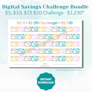 5, 10, 15 20 Challenge | Digital Savings Challenges | Printable | Instant Download | Savings Challenges | PDF