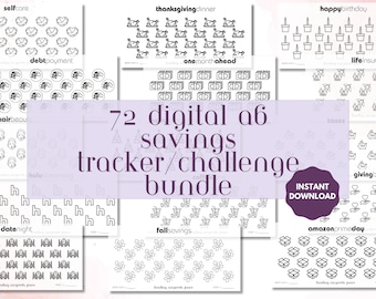 72 Digital A6 Savings Tracker/Challenge Bundle | Printable Cash Envelope Insert | Instant Download | Savings Trackers | Sinking Funds | PDF