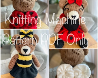Ladybug & Honeybee Bear Knitting Machine Pattern PDF ONLY Addi Sentro
